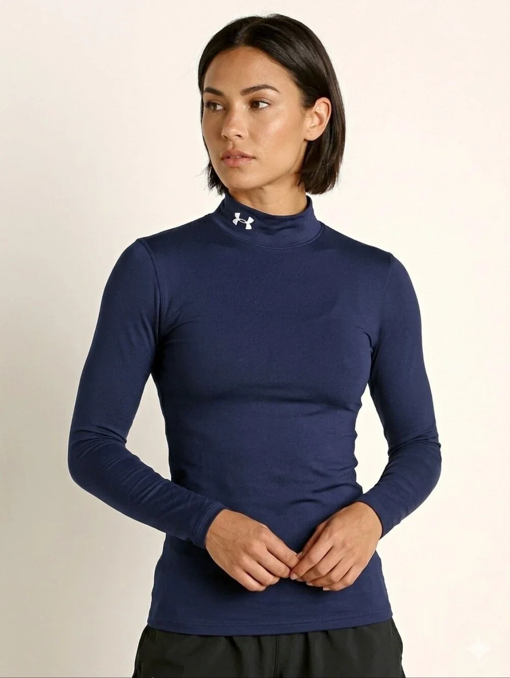Under Armour Navy Mock Neck Long Sleeve Top size M - Picture 1 of 7
